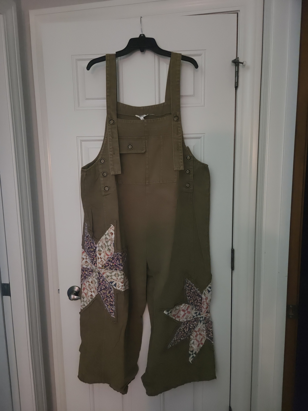 Olive Green Patchwork Star Overalls Jumpsuit - Women's